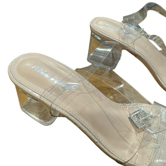 Public Desire Afternoon Nude Patent Clear Perspex PVC Block Mid Heels Sandals - Picture 8 of 10